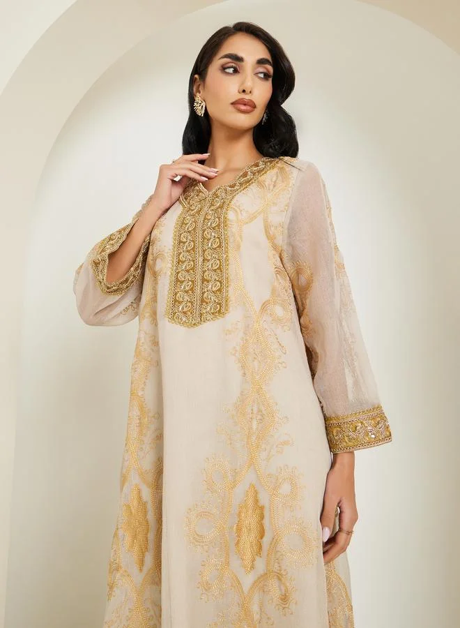 Amirah  Women Embellished Lace Trim Jalabiya for Women | Best Price UAE